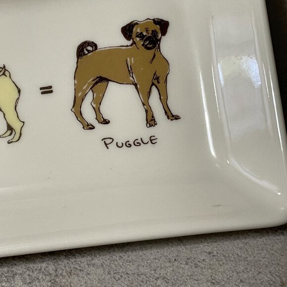 Fishs Eddy Sara Mills Puggle Beagle Pug 7" Rectangular Ceramic Tray Dog Lover - Picture 4 of 6